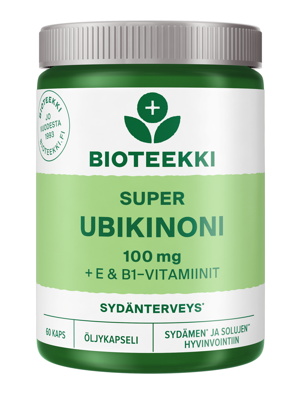 Bioteekki Super Ubikinoni Q10 100 mg öljykapselit, B1- ja E-vitamiini, 60 kapselia