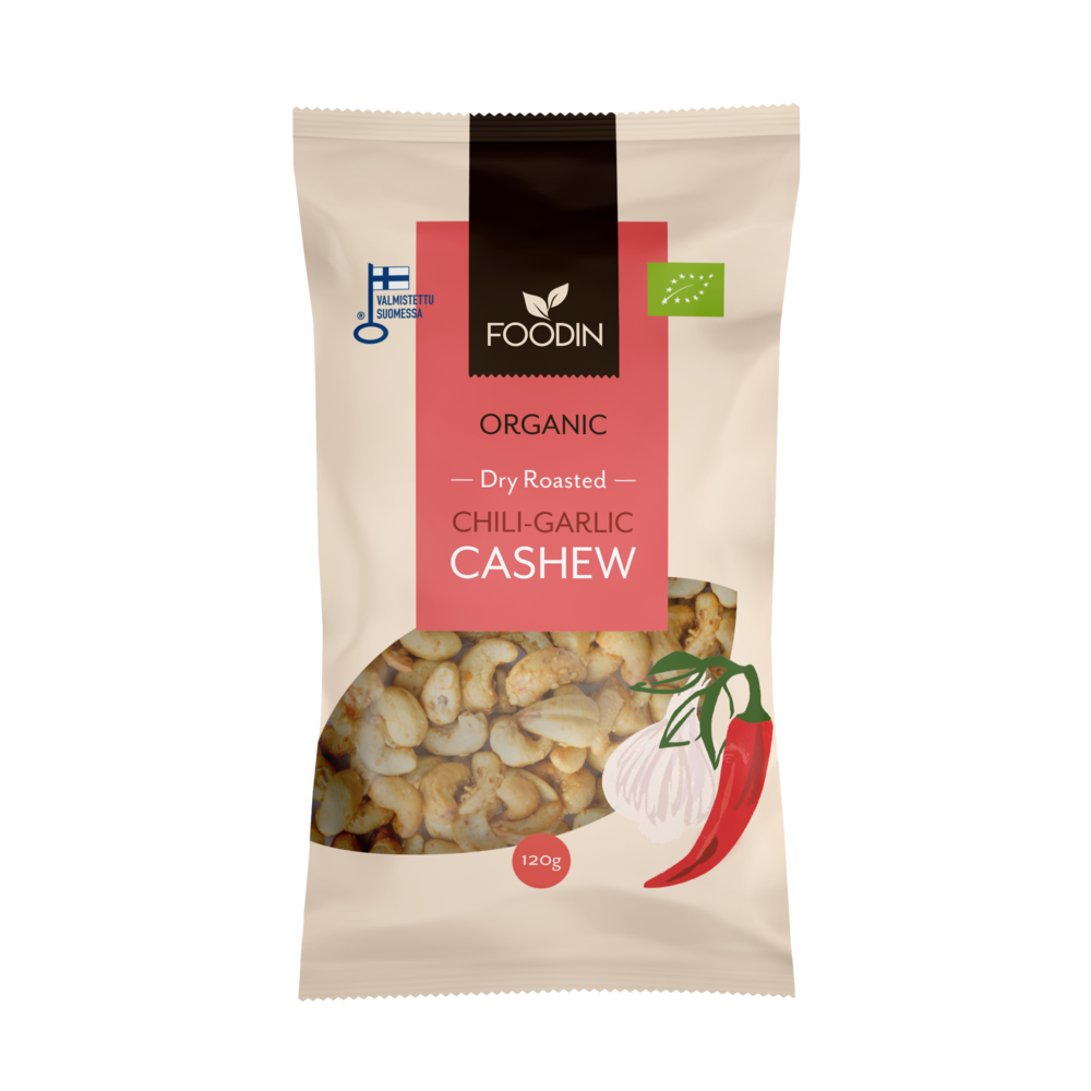 Foodin Luomu Chili-Garlic Cashew-Foodin-Hyvinvoinnin Tavaratalo