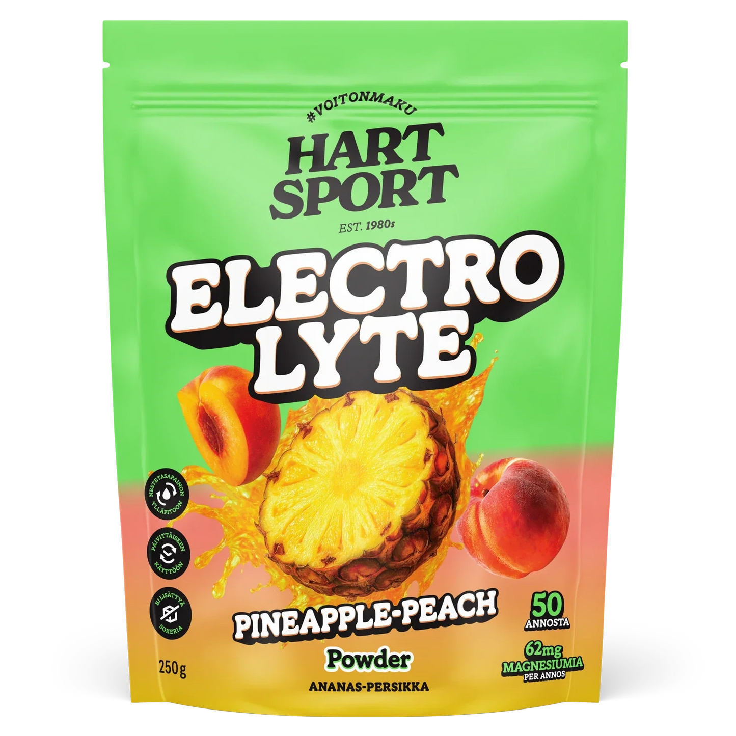Hart-Sport Elektrolyyttijauhe Ananas-Persikka 250 g – sokeriton elektrolyyttijuomajauhe, 50 annosta