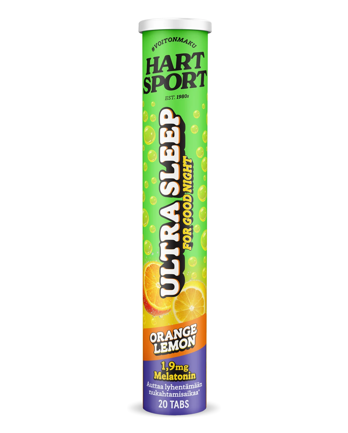 Hart-Sport Ultra Sleep Orange Lemon -melatoniiniporetabletti, appelsiinin ja sitruunan maku, 20 tablettia
