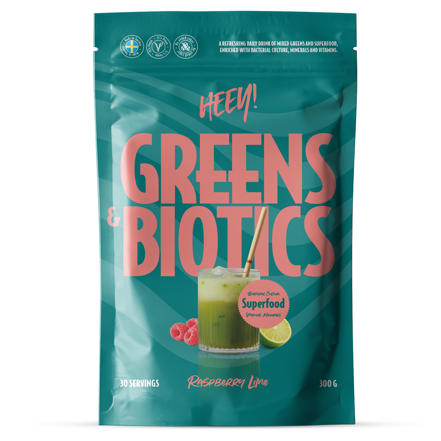 Heey! Greens & Biotics Superfood Raspberry Lime