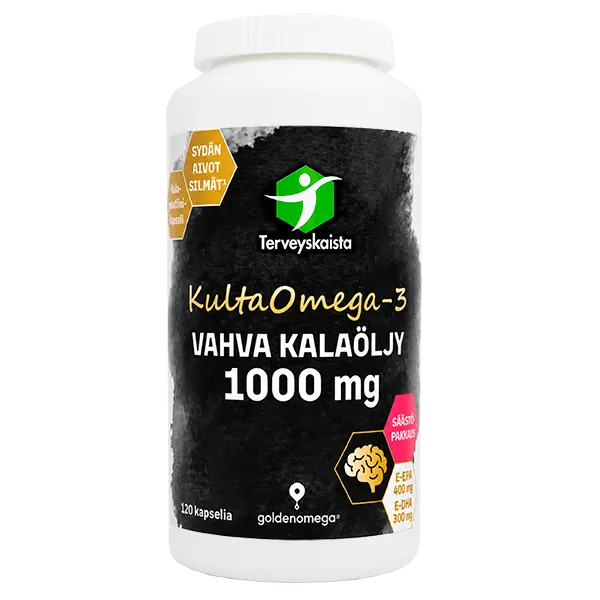 Terveyskaista KultaOmega-3 Vahva Kalaöljy 1000 mg, EPA 400 mg ja DHA 300 mg, 120 kapselia