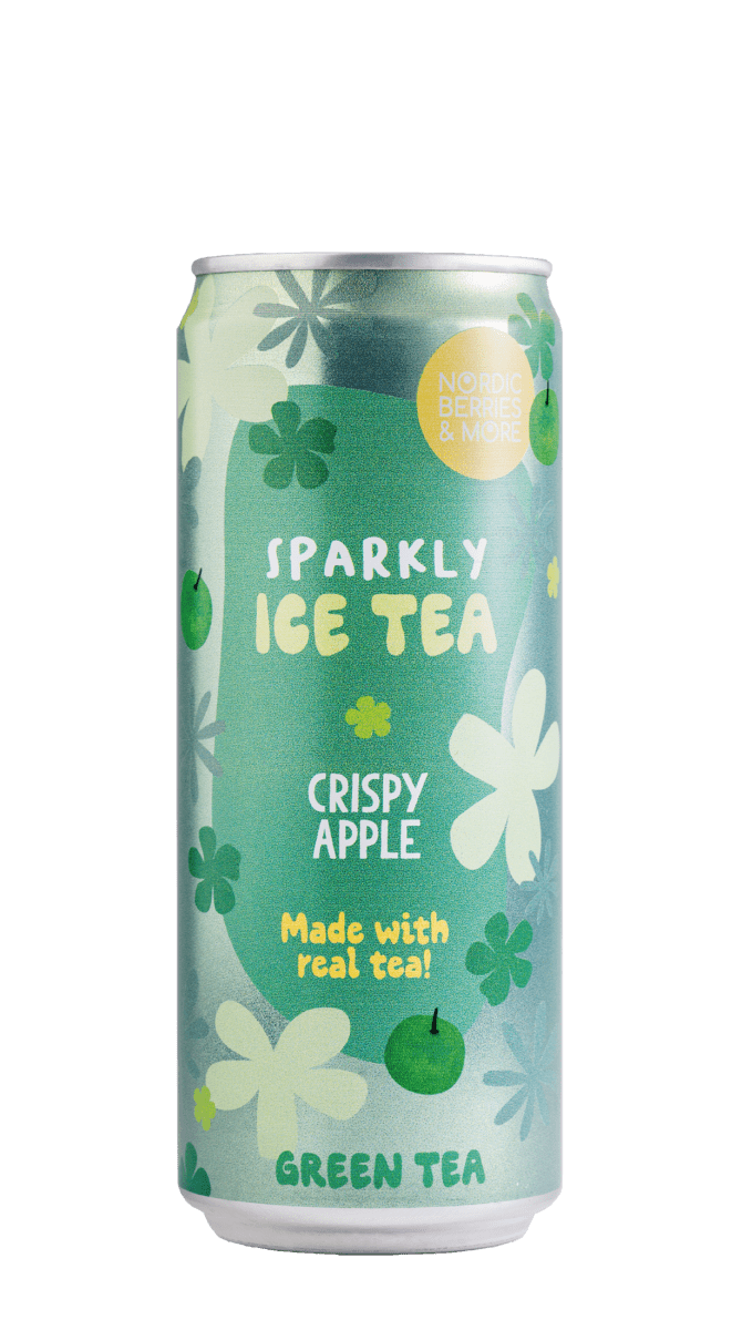Nordic Berries & More Sparkly Ice Tea Crispy Apple, hiilihapotettu vihreä jäätee, 0,33 l tölkki