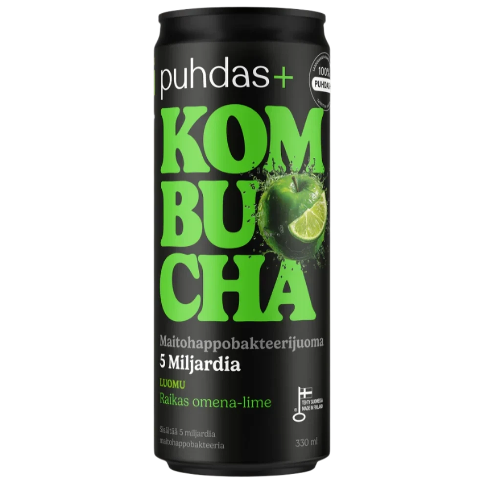 Puhdas+ Luomu Kombucha Raikas Omena-Lime-Puhdas+-Hyvinvoinnin Tavaratalo
