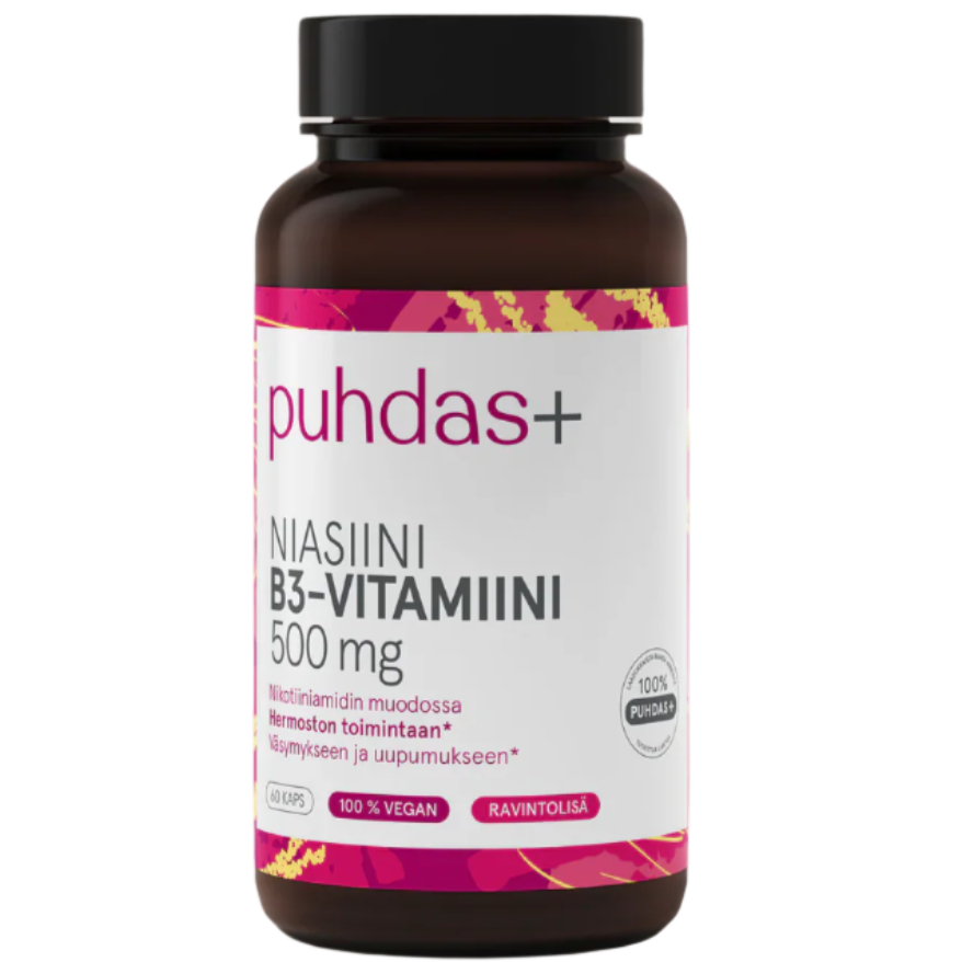 Puhdas+ Niasiini B3-vitamiini 500 mg-Puhdas+-Hyvinvoinnin Tavaratalo