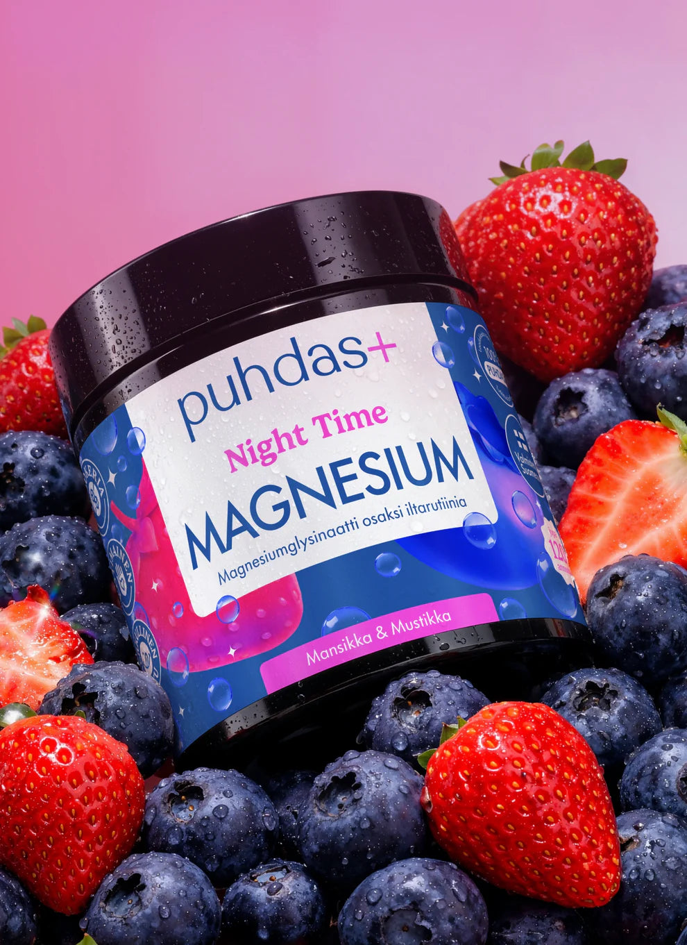 Puhdas+ Night Time Magnesium Mansikka-Mustikka