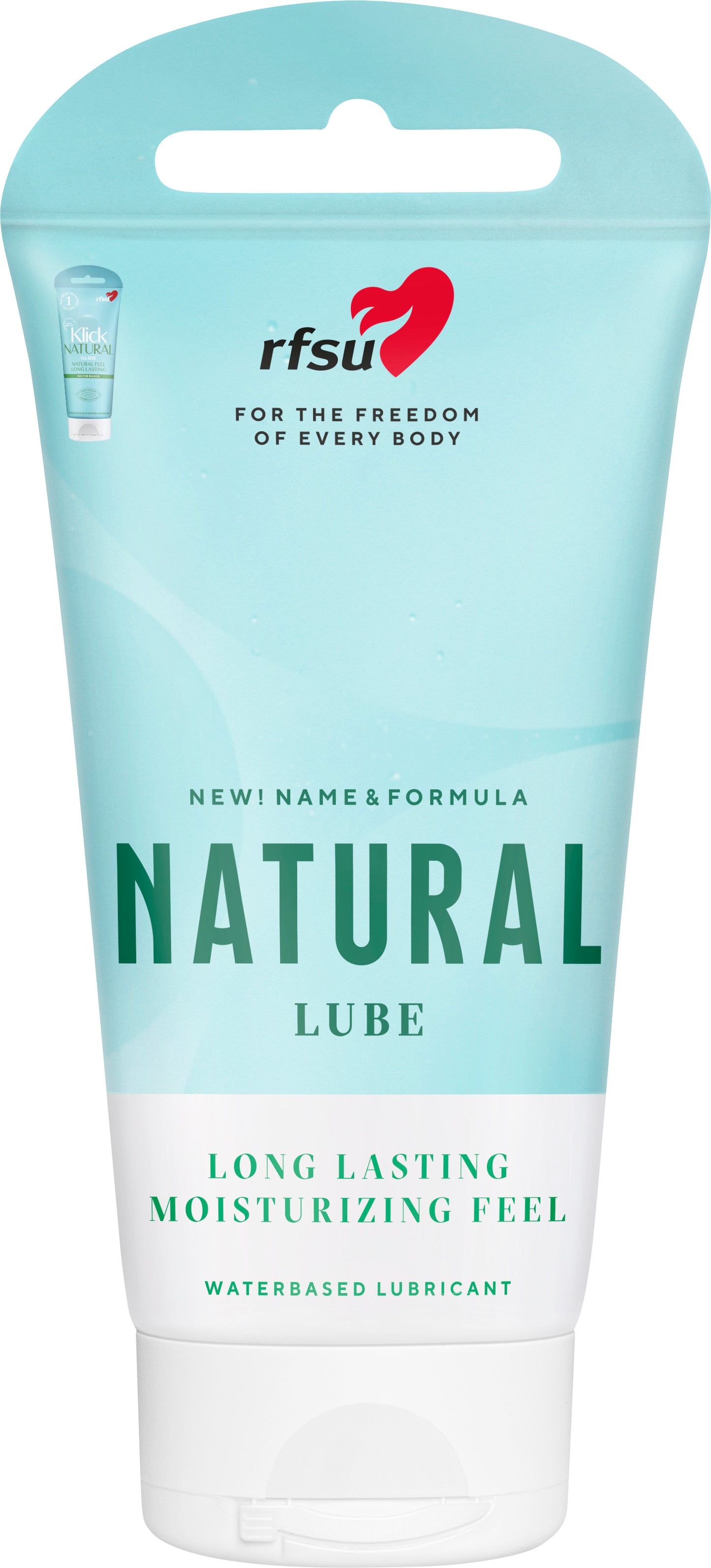 RFSU Natural Lube — luonnollisen tuntuinen vesipohjainen liukuvoide, vaaleansininen tuubipakkaus, 150 ml