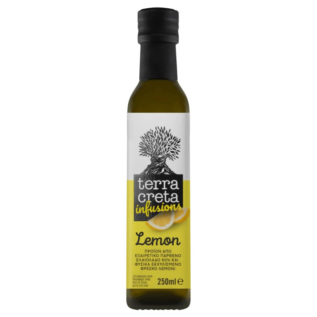 Terra Creta Infusions Lemon — sitruunalla maustettu extra-neitsytoliiviöljy, 250 ml