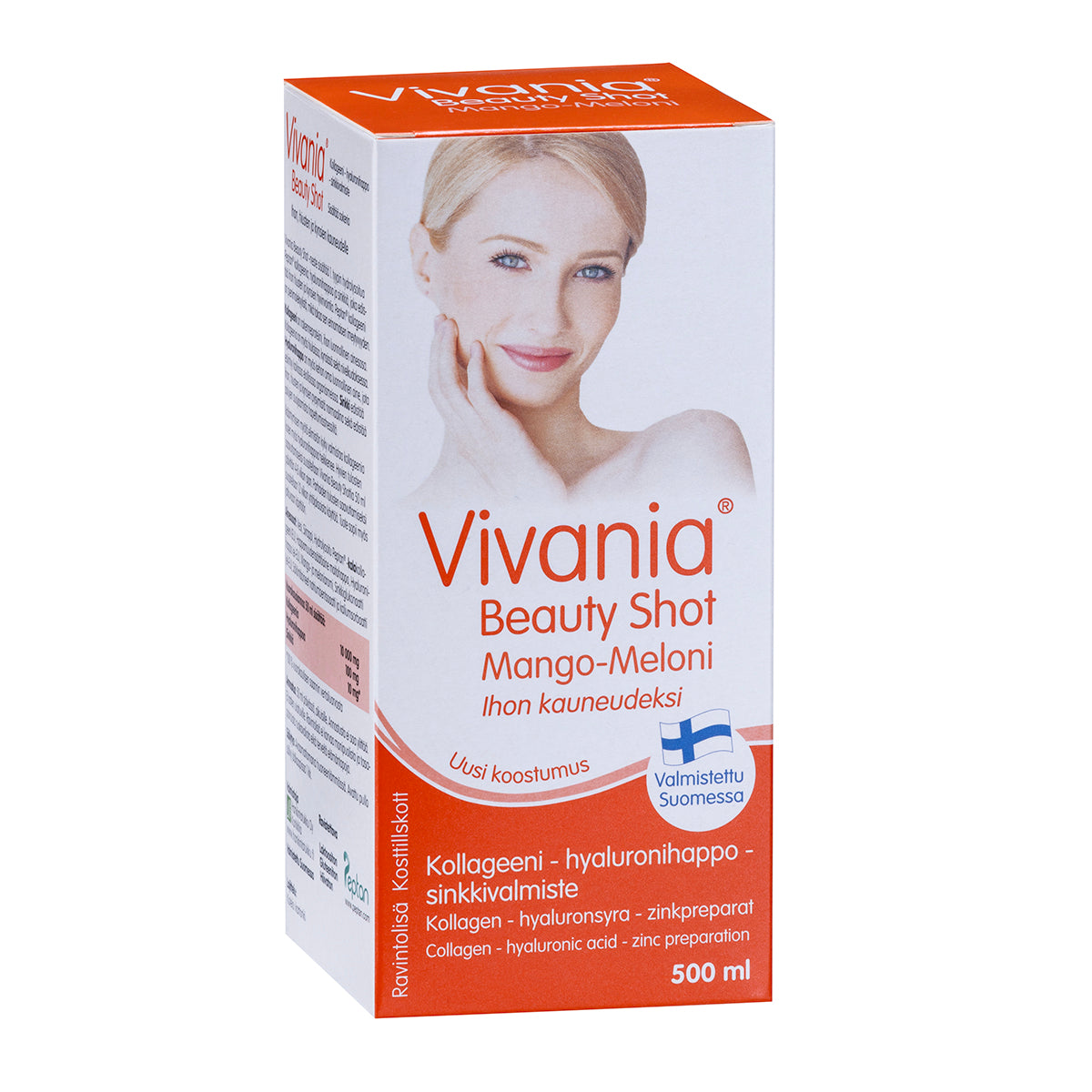 Vivania Beauty Shot Mango-Meloni 500 ml, nestemäinen kollageeni-, hyaluronihappo- ja sinkkivalmiste