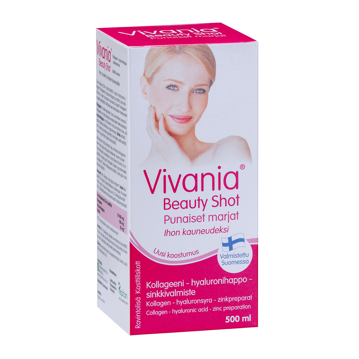 Vivania Beauty Shot Punaiset marjat 500 ml, nestemäinen kollageeni-, hyaluronihappo- ja sinkkivalmiste
