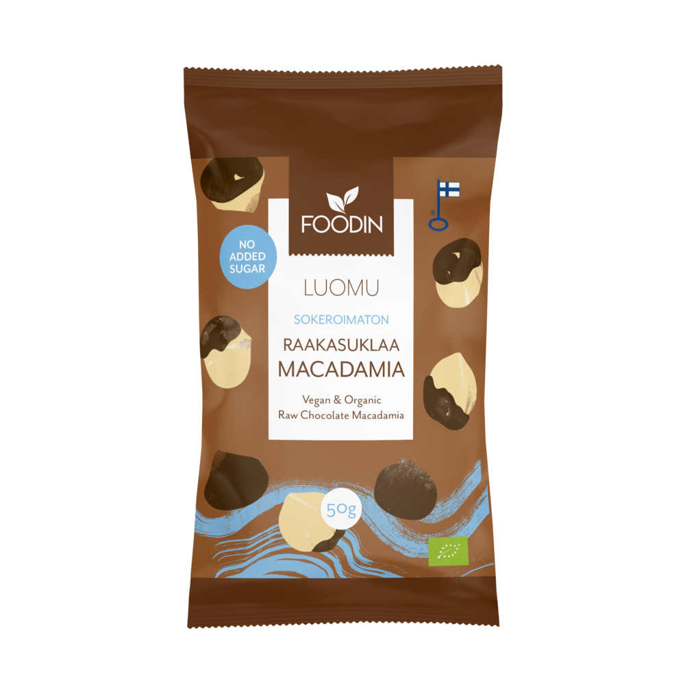 Foodin Luomu Sokeroimaton Raakasuklaamacadamia-Foodin-Hyvinvoinnin Tavaratalo