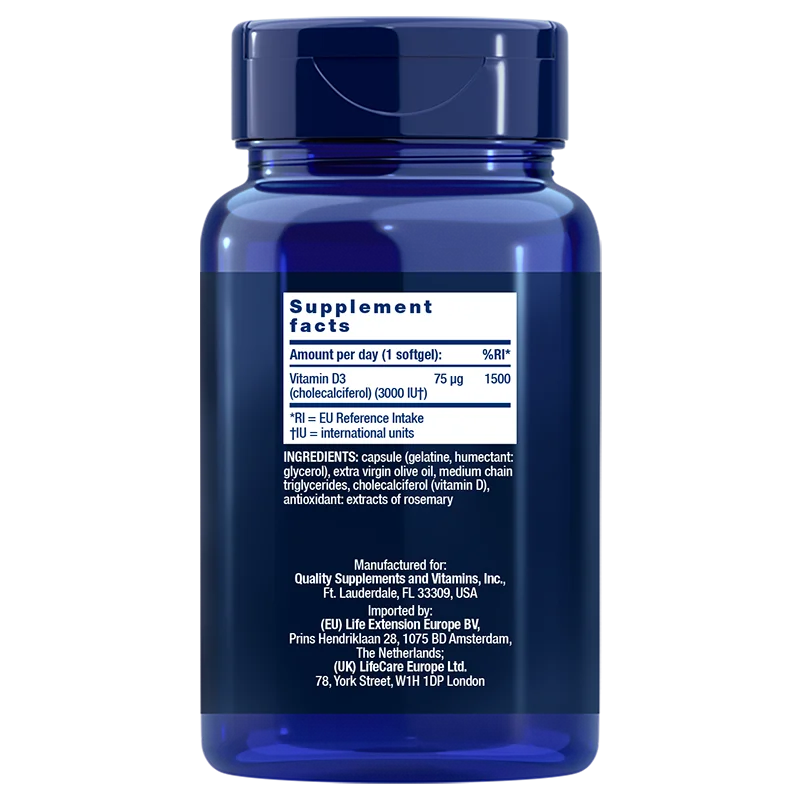 Life Extension Vitamin D3 75 mikrog-Life Extension-Hyvinvoinnin Tavaratalo