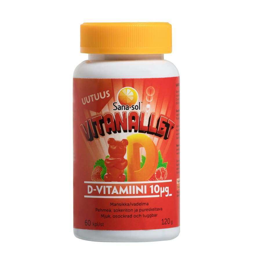Sana-sol Vitanallet D-vitamiini Mansikka-Vadelma-Sana-sol-Hyvinvoinnin Tavaratalo