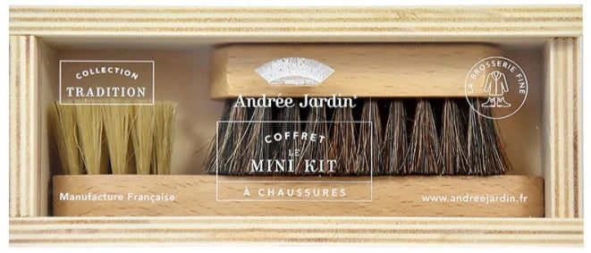 Andrée Jardin Mini Kit kenkienhoitosetti – levitysharja ja kiillotusharja puisessa laatikossa
