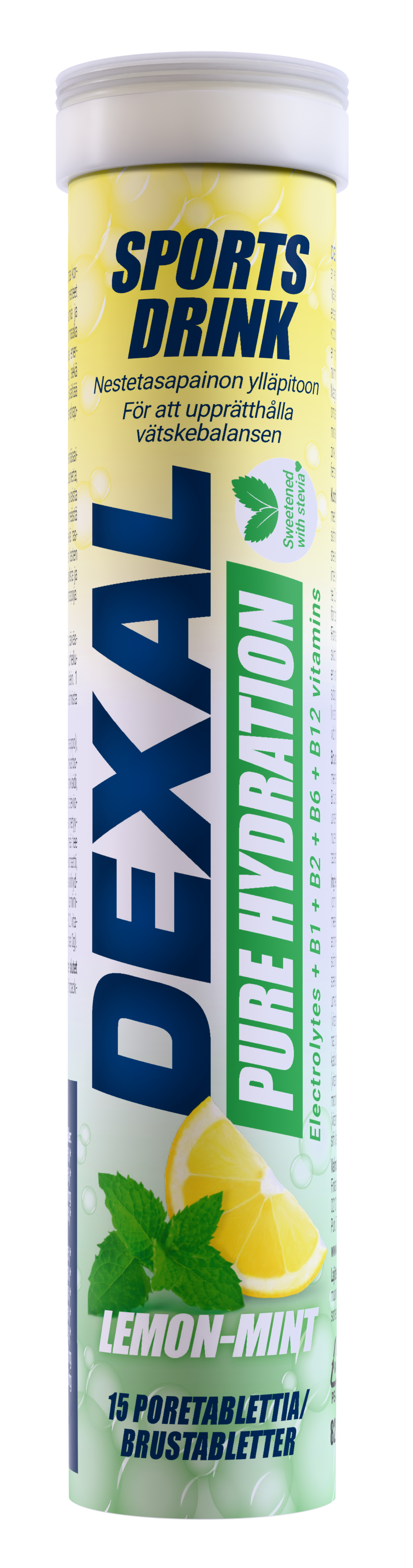 Dexal Pure Hydration Lemon-Mint -elektrolyyttiporetabletti, sokeriton urheilujuoma, 15 tablettia