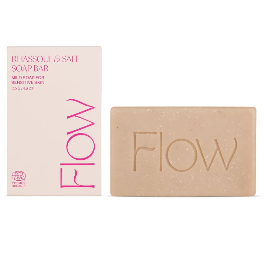 FLOW Cosmetics Rhassoul & Salt palasaippua, tuoksuton mieto saippua herkälle iholle, 120 g