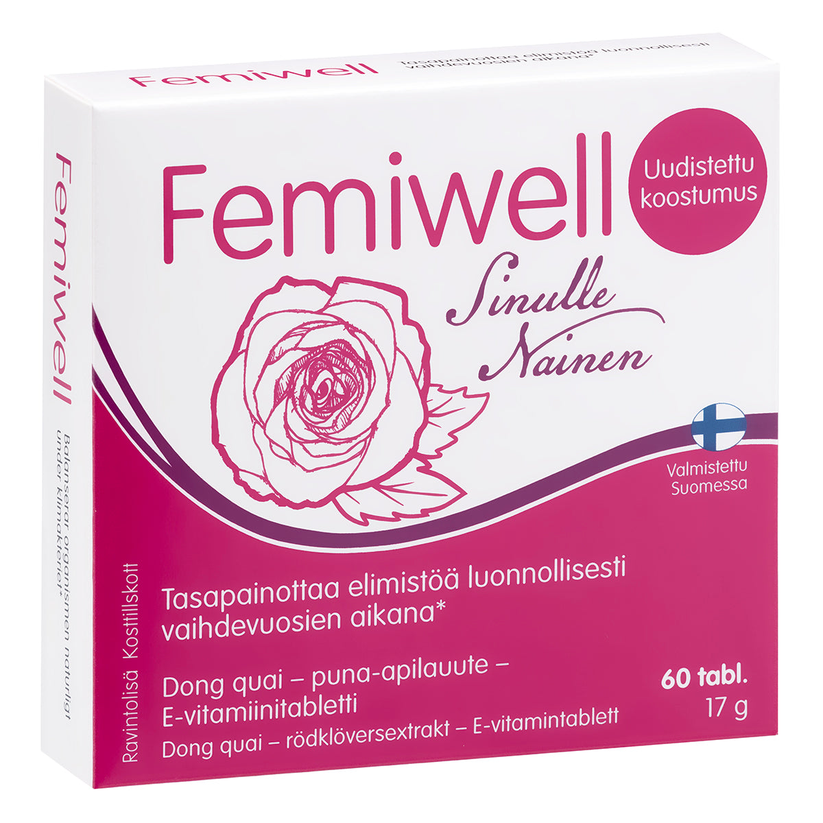 Femiwell 60 tablettia, dong quai-, puna-apila- ja E-vitamiinitabletti vaihdevuosi-ikäisille
