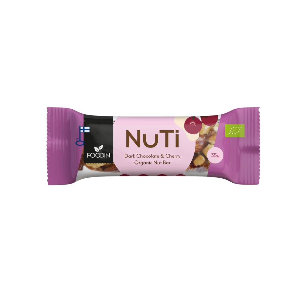 Foodin NUTI Luomu Pähkinäpatukka Dark Chocolate & Cherry-Foodin-Hyvinvoinnin Tavaratalo