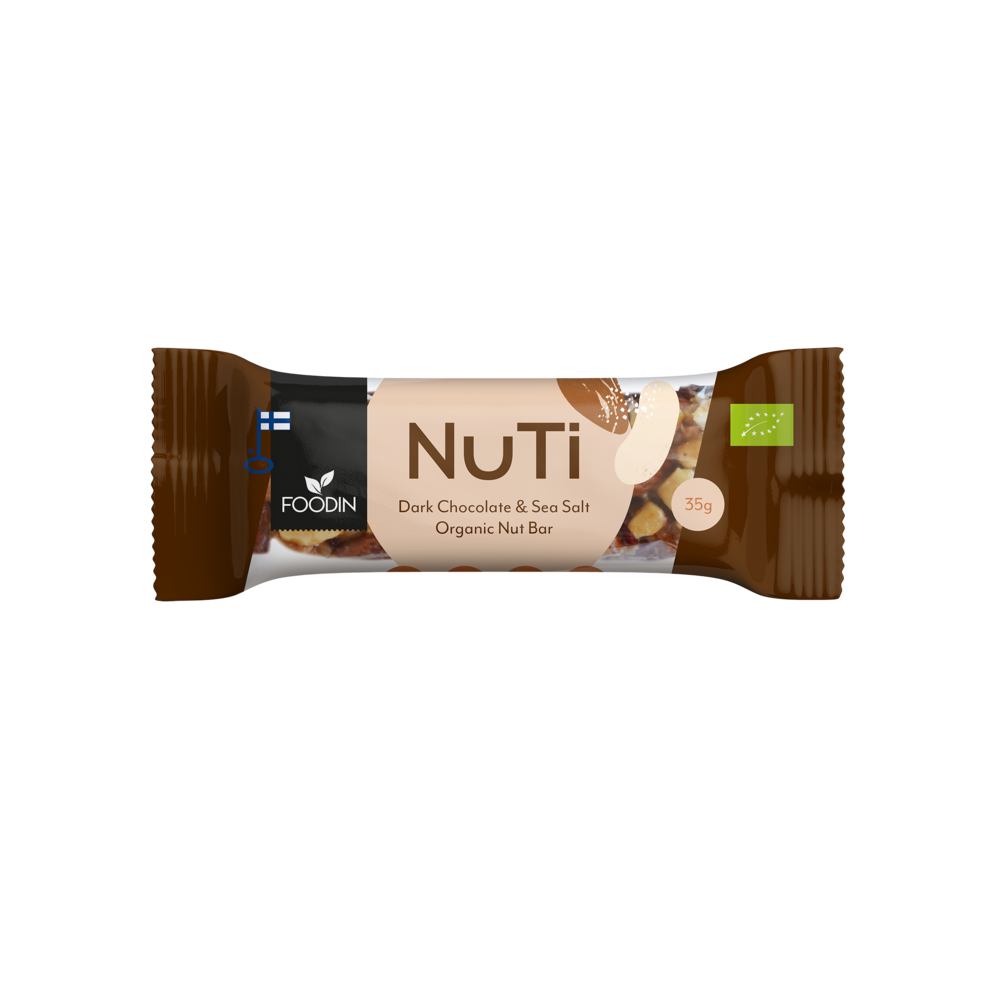 Foodin NUTI Luomu Pähkinäpatukka Dark Chocolate & Sea Salt-Foodin-Hyvinvoinnin Tavaratalo