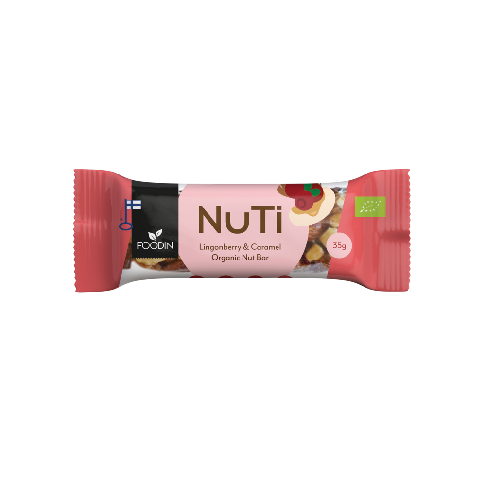 Foodin NUTI Luomu Pähkinäpatukka Lingonberry & Caramel-Foodin-Hyvinvoinnin Tavaratalo