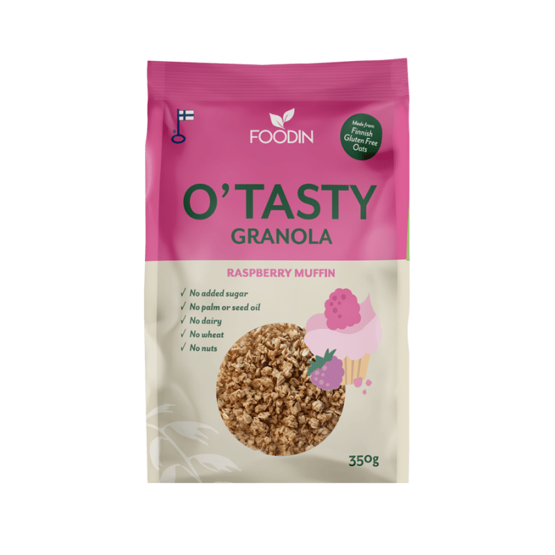 Foodin O`Tasty Kauragranola Raspberry Muffin-Foodin-Hyvinvoinnin Tavaratalo