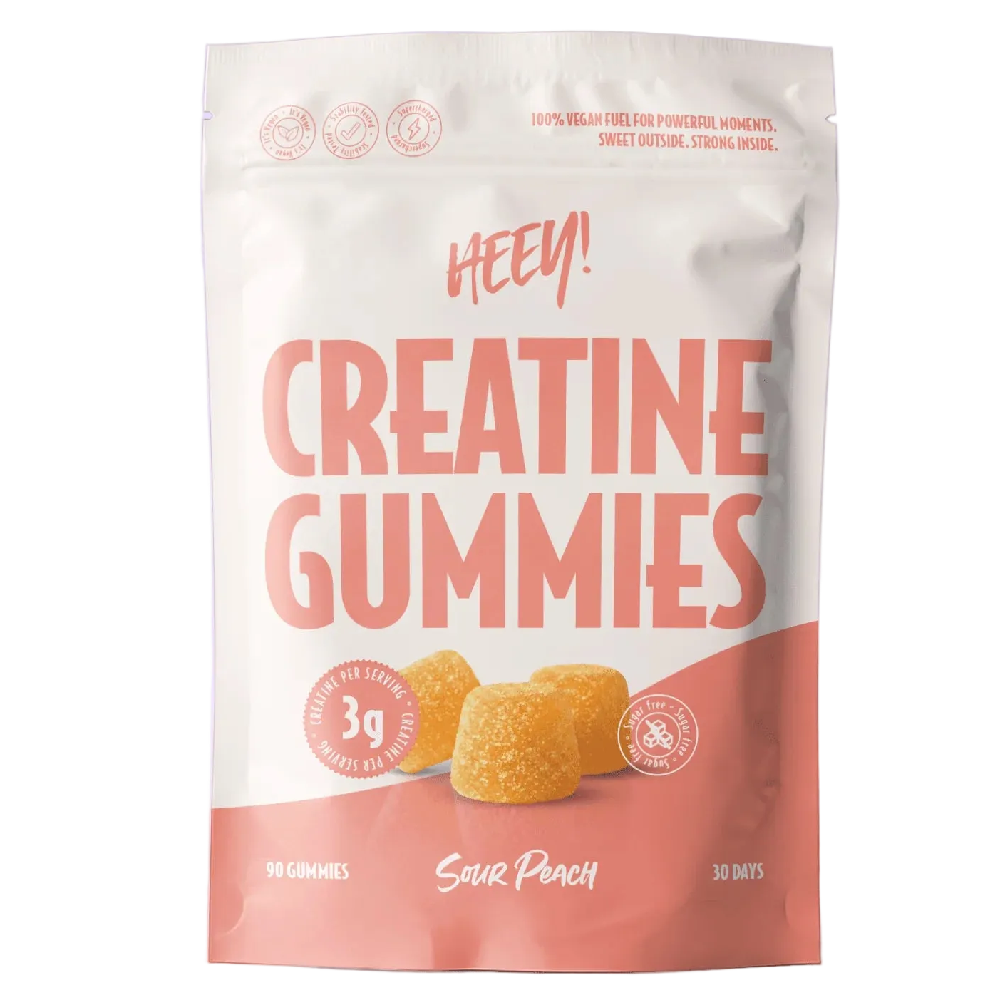 Heey! Creatine Gummies Sour Peach; sokeriton kreatiininalle, 90 kpl, persikka