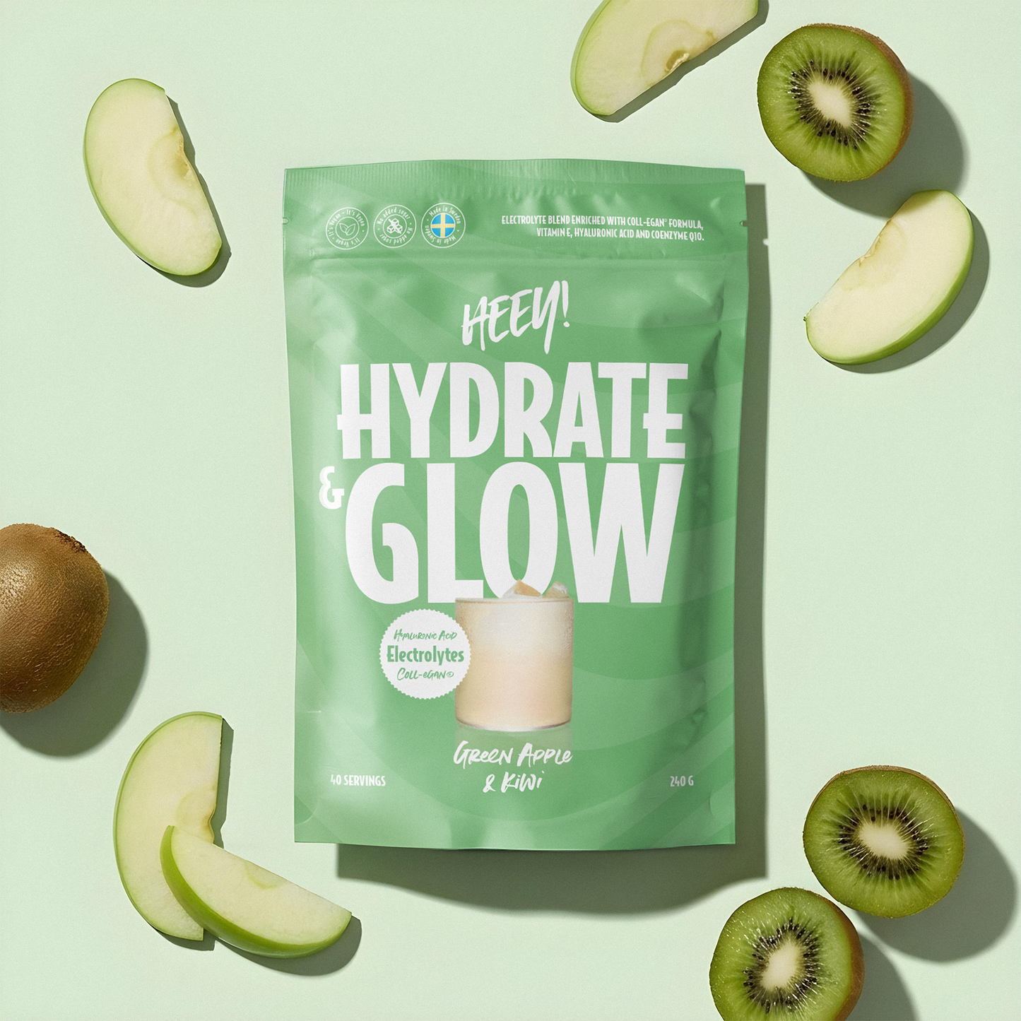 Heey! Hydrate & Glow Electrolytes + Coll-egan® Green Apple & Kiwi