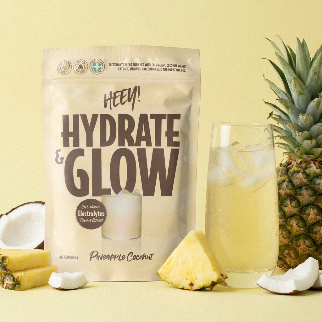 Heey! Hydrate & Glow Electrolytes + Coll-egan® Pineapple Coconut