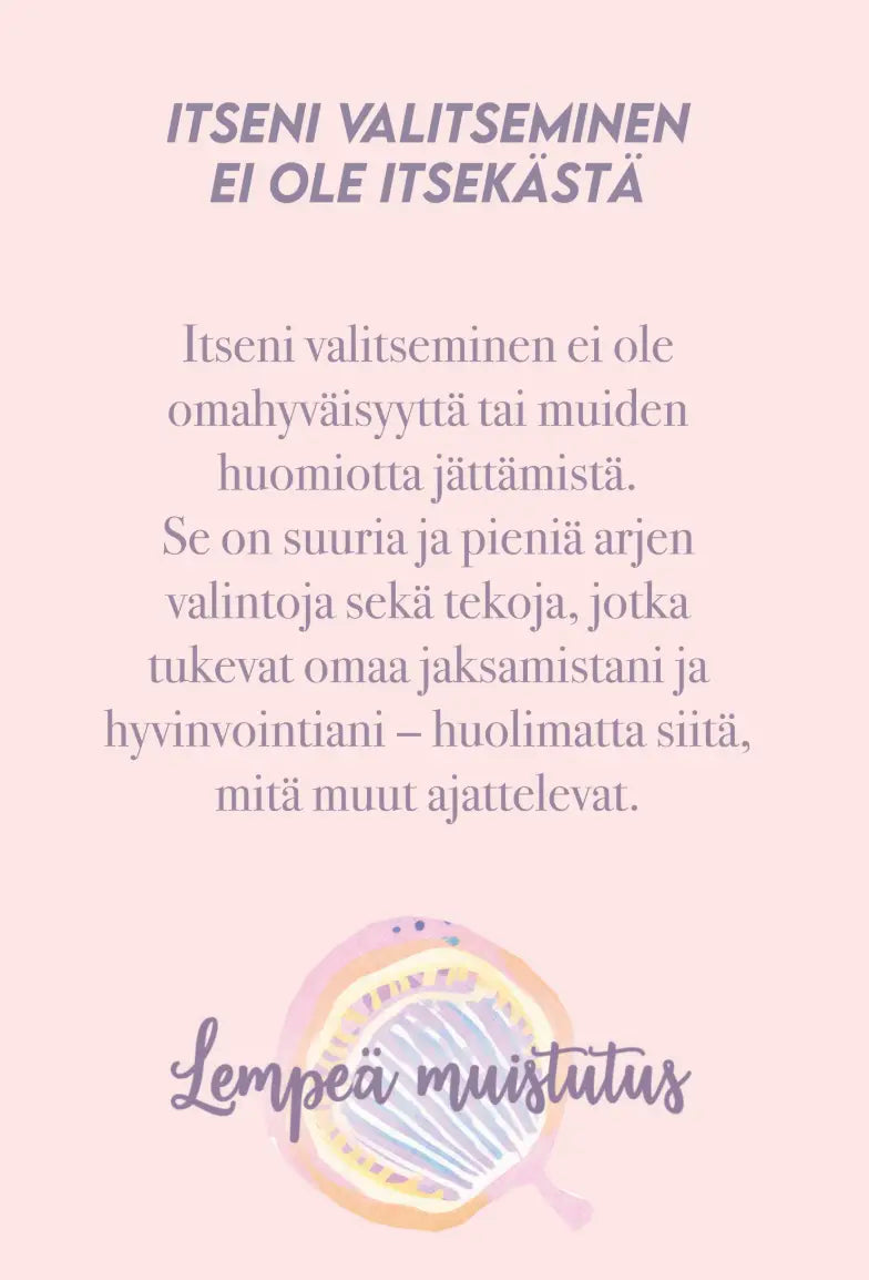 Hidasta Elämää Lempeästi itseni puolella -kortit