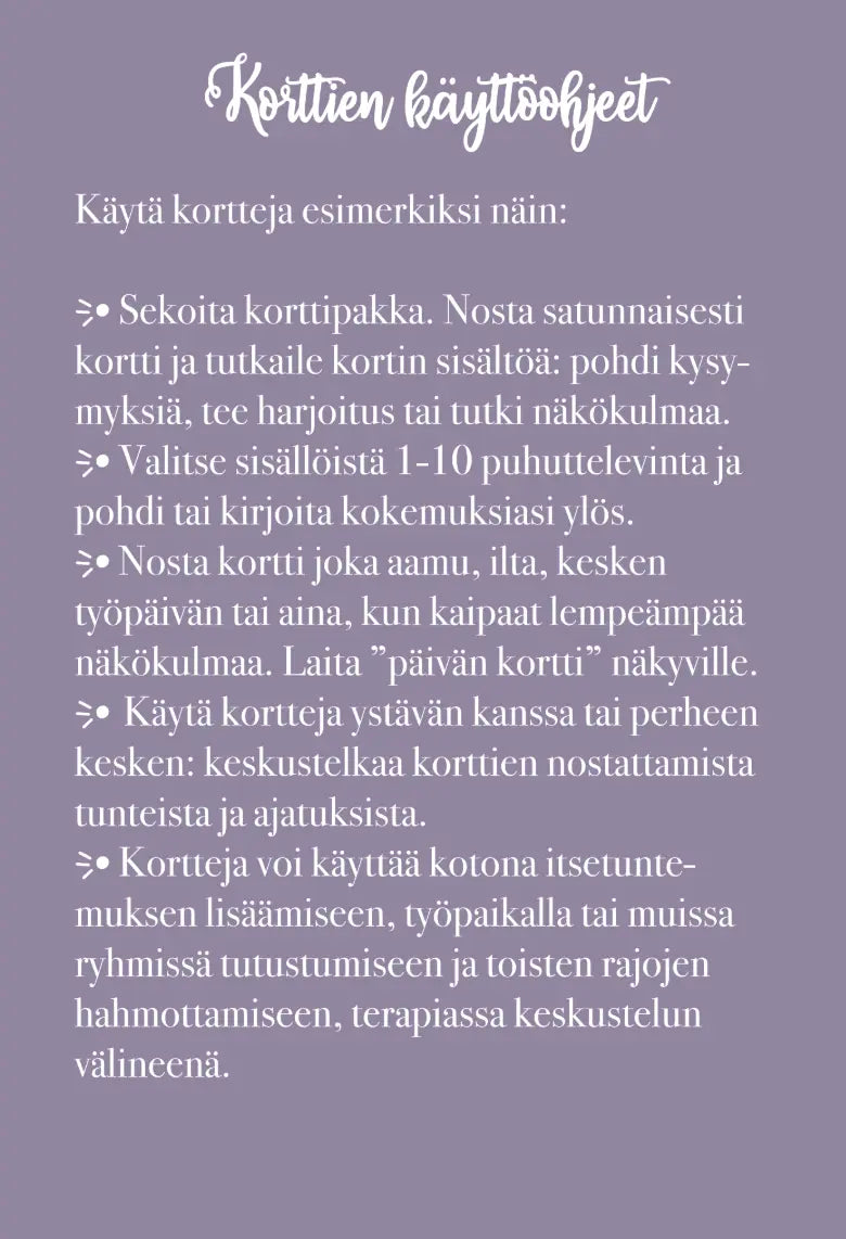 Hidasta Elämää Lempeästi itseni puolella -kortit