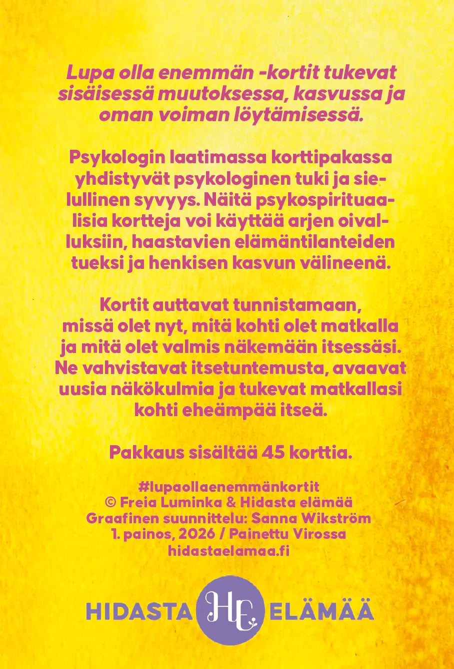 Hidasta Elämää Lupa olla enemmän -kortit
