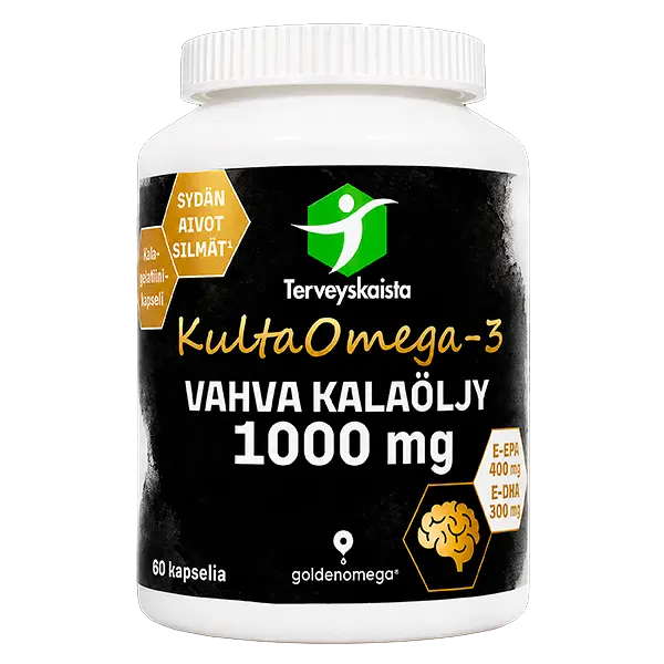Terveyskaista KultaOmega-3 Vahva Kalaöljy 1000 mg, EPA 400 mg ja DHA 300 mg, 60 kapselia