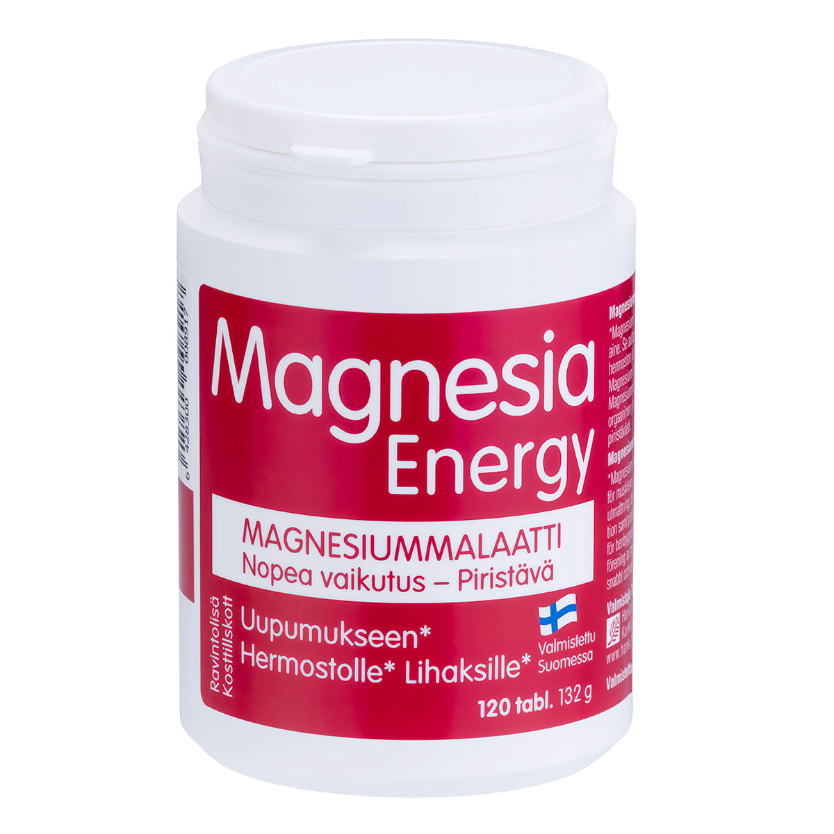 Magnesia Energy magnesiummalaattitabletit 120 kpl – magnesiumravintolisä uupumukseen ja lihaksille
