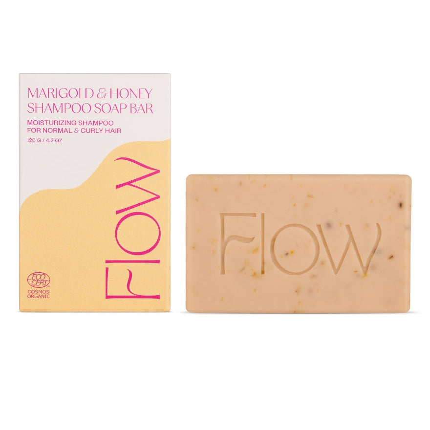 FLOW Cosmetics Marigold & Honey palashampoo, kehäkukka ja hunaja, kuiville ja kiharoille hiuksille, 120 g