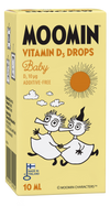 Moomin D-vitamiinitipat 10 µg, 10 ml, lisäaineettomat D3-tipat vauvoille, lapsille ja aikuisille