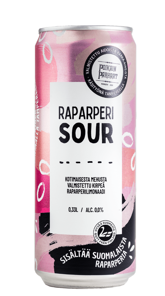 Poikain Parhaat SOUR Raparperi limonaadi, kirpeä alkoholiton raparperijuoma, 0,33 l tölkki