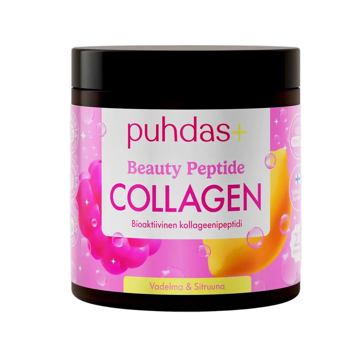 Puhdas+ Beauty Peptide Collagen kollageenijauhe, vadelma-sitruuna, nautakollageeni Peptan®
