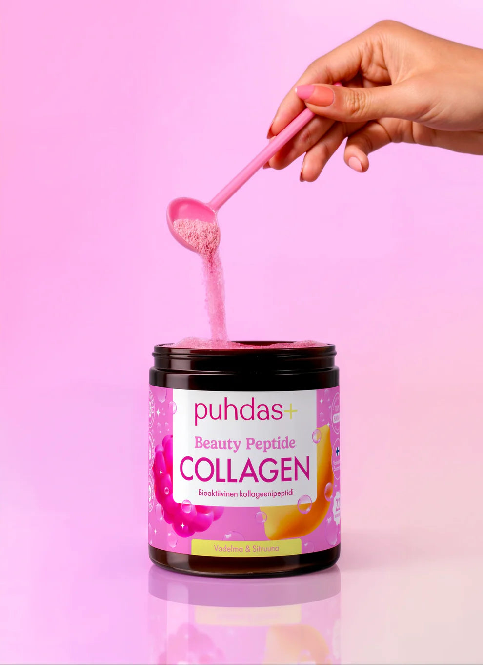 Puhdas+ Beauty Kollageenijauhe Vadelma Sitruuna