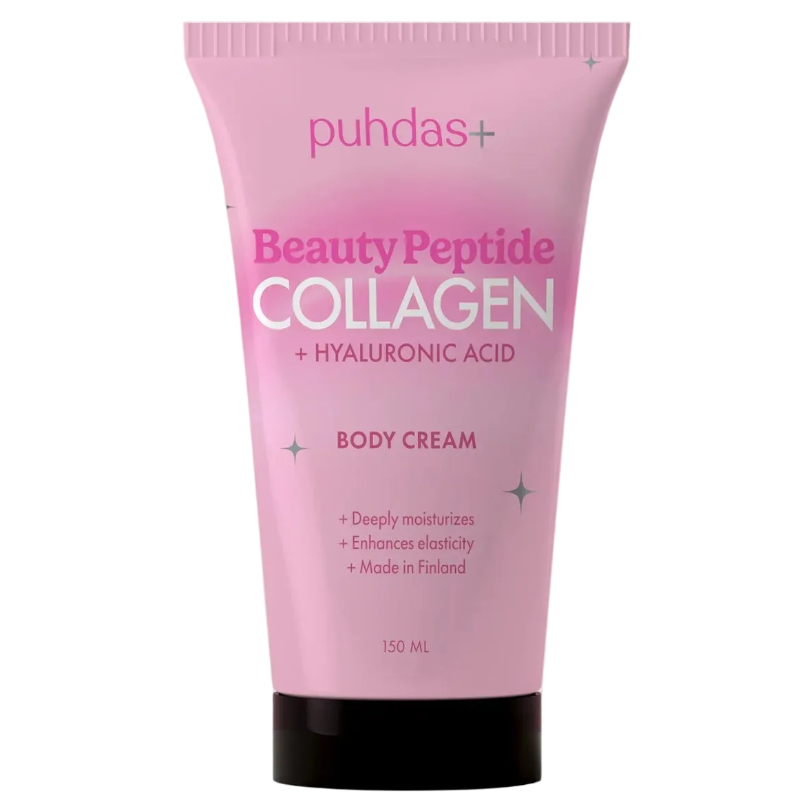 Puhdas+ Beauty Peptide Collagen -vartalovoide, pinkki tuubi mustalla korkilla, 150 ml