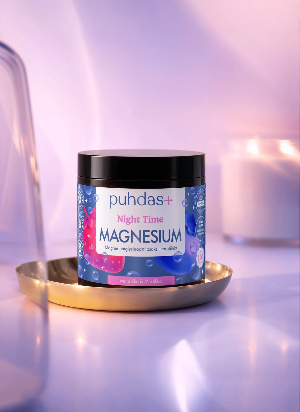 Puhdas+ Night Time Magnesium Mansikka-Mustikka
