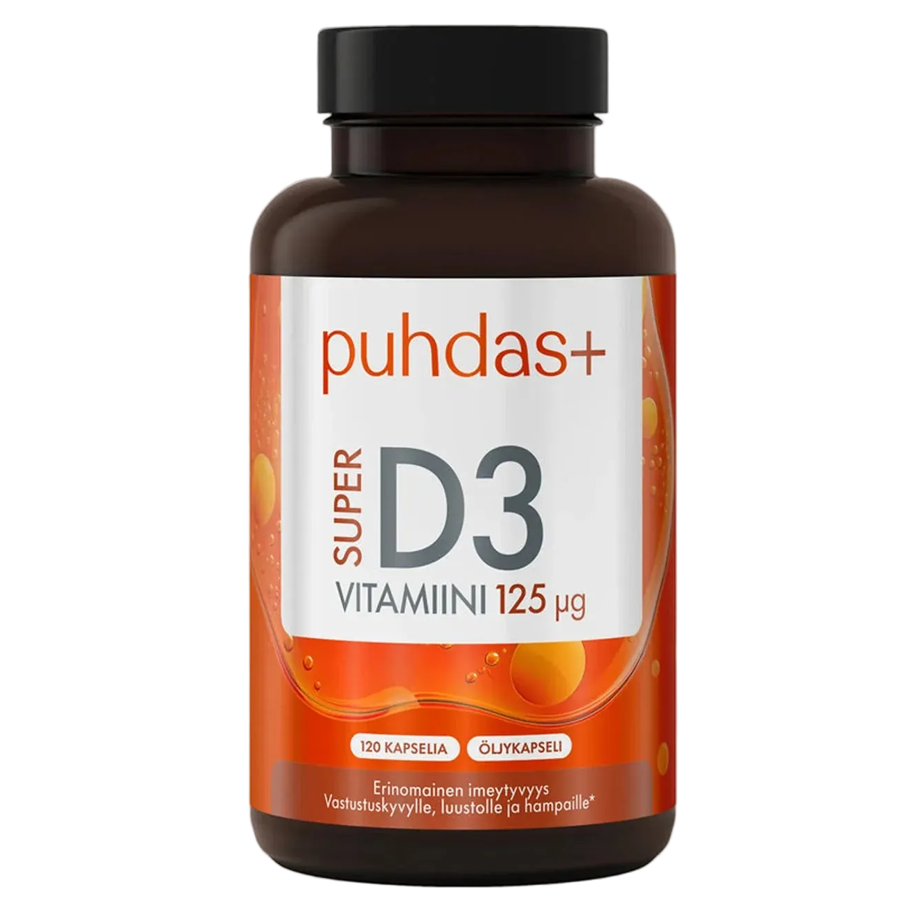Puhdas+ Super D3-vitamiini 125 µg öljykapselit, 120 kapselia