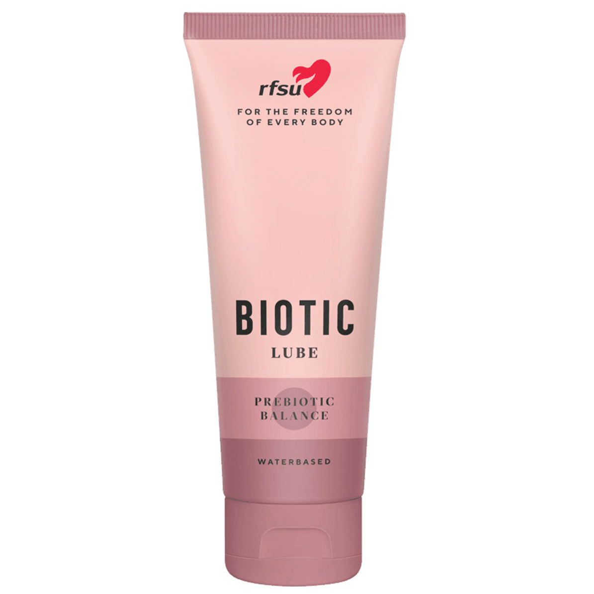 RFSU Biotic Lube — vesipohjainen liukuvoide prebiooteilla ja aloe veralla, vaaleanpunainen tuubipakkaus