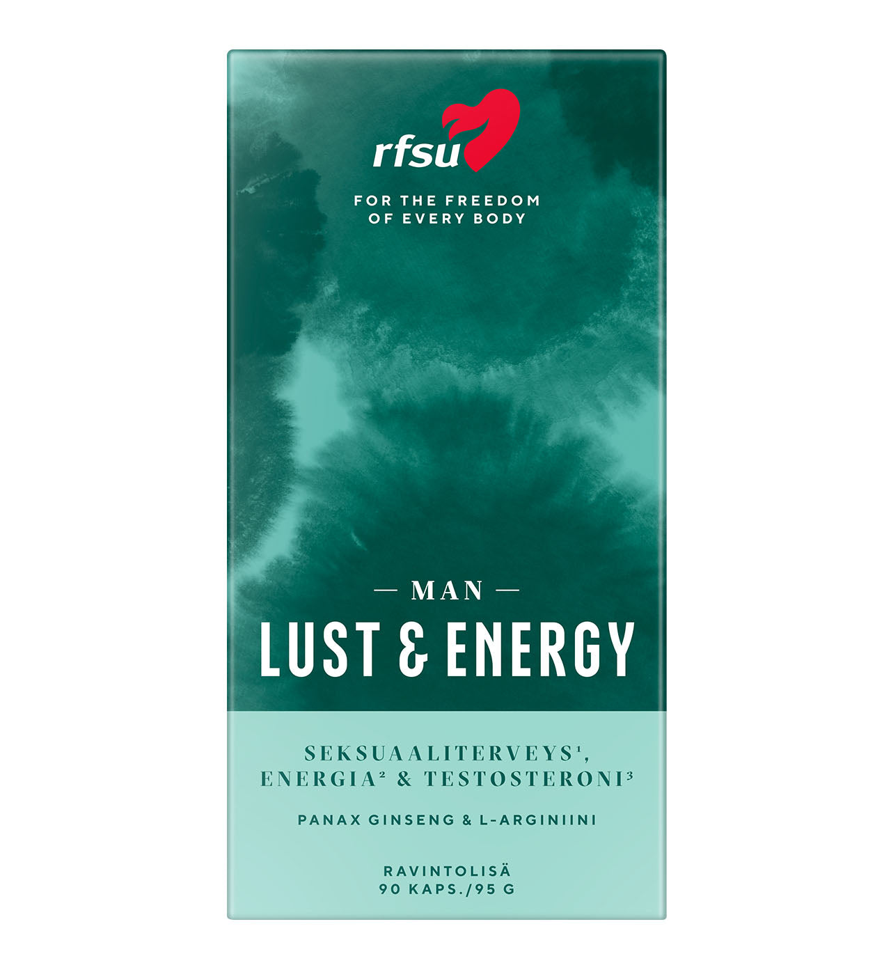 RFSU Lust & Energy Man purkki – kierrätetty PET-muovi, 90 kapselin pakkaus