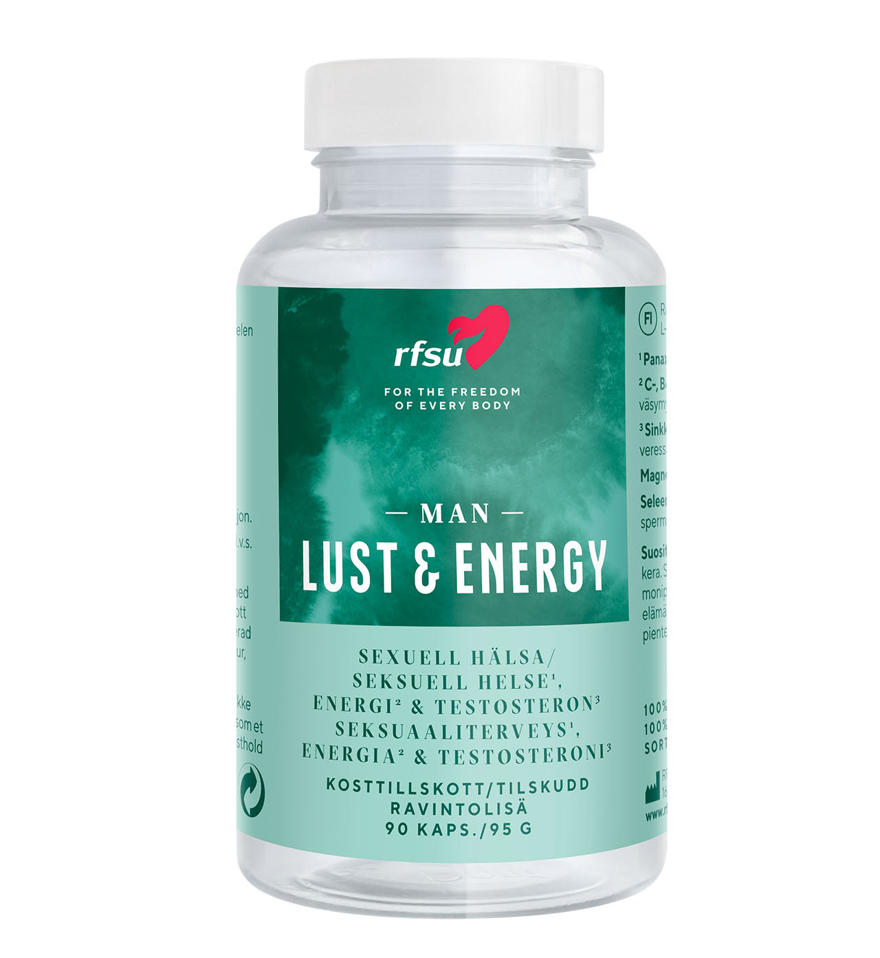 RFSU Lust & Energy Man ravintolisä – 90 kapselia miehille, Panax ginseng ja L-arginiini