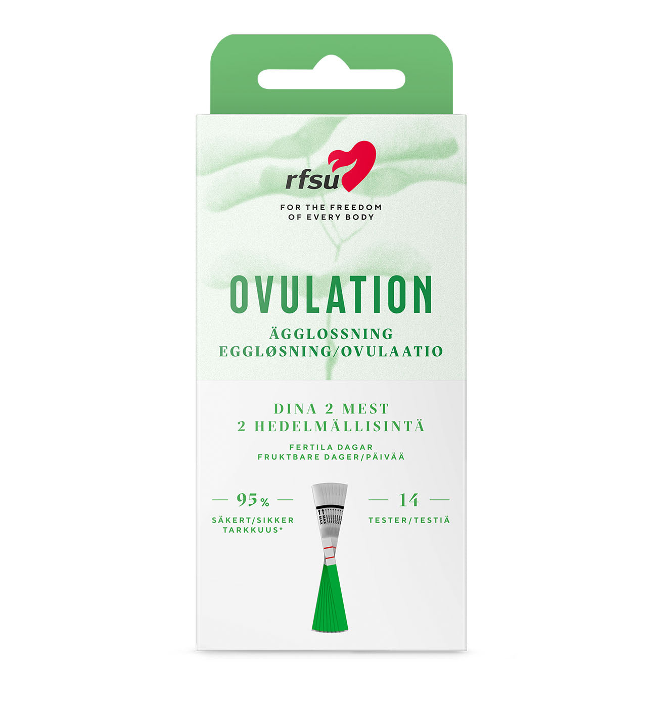RFSU Ovulation ovulaatiotesti – 14 testiliuskaa, näyttää 2 hedelmällisintä päivää
