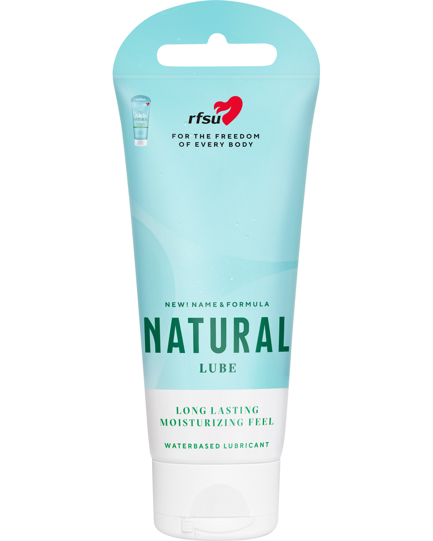 RFSU Natural Lube — luonnollisen tuntuinen vesipohjainen liukuvoide, vaaleansininen tuubipakkaus, 100 ml