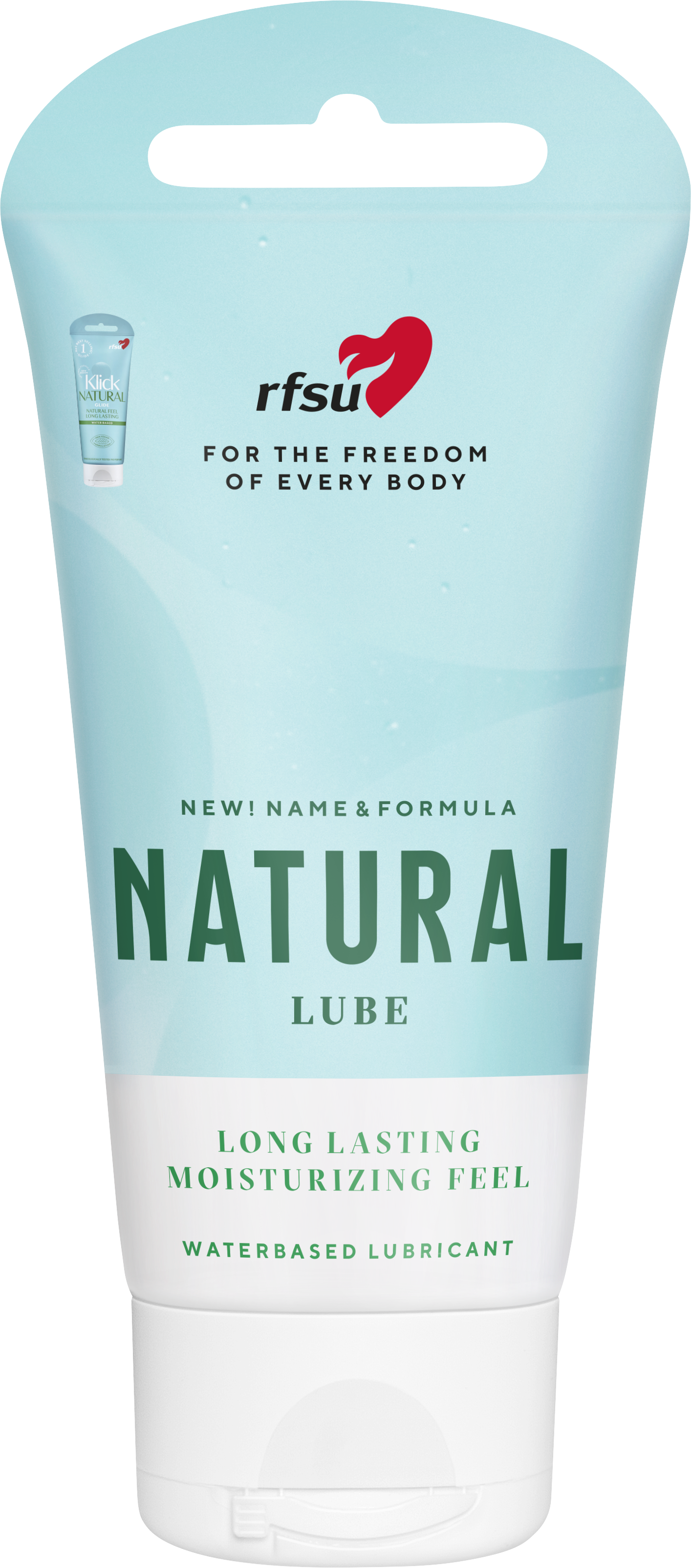 RFSU Natural Lube — luonnollisen tuntuinen vesipohjainen liukuvoide, vaaleansininen tuubipakkaus, 75 ml
