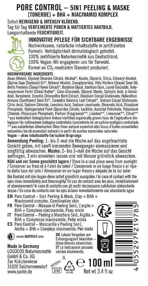 Sante Pore Control 5 in 1 Kuorinta & Kasvonaamio-Sante-Hyvinvoinnin Tavaratalo