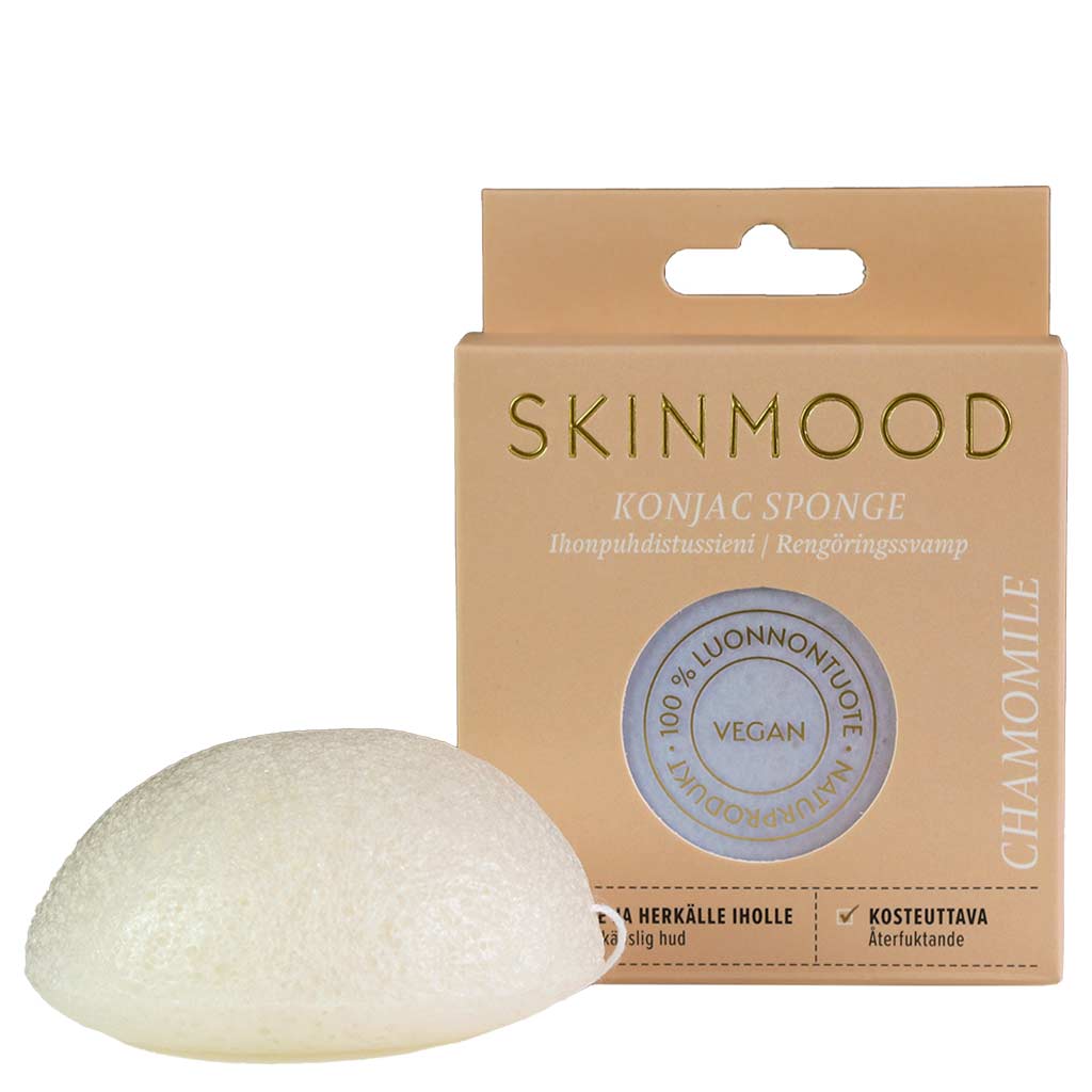 SkinMood Konjac Sponge Kamomilla, väriaineeton ihonpuhdistussieni herkälle iholle