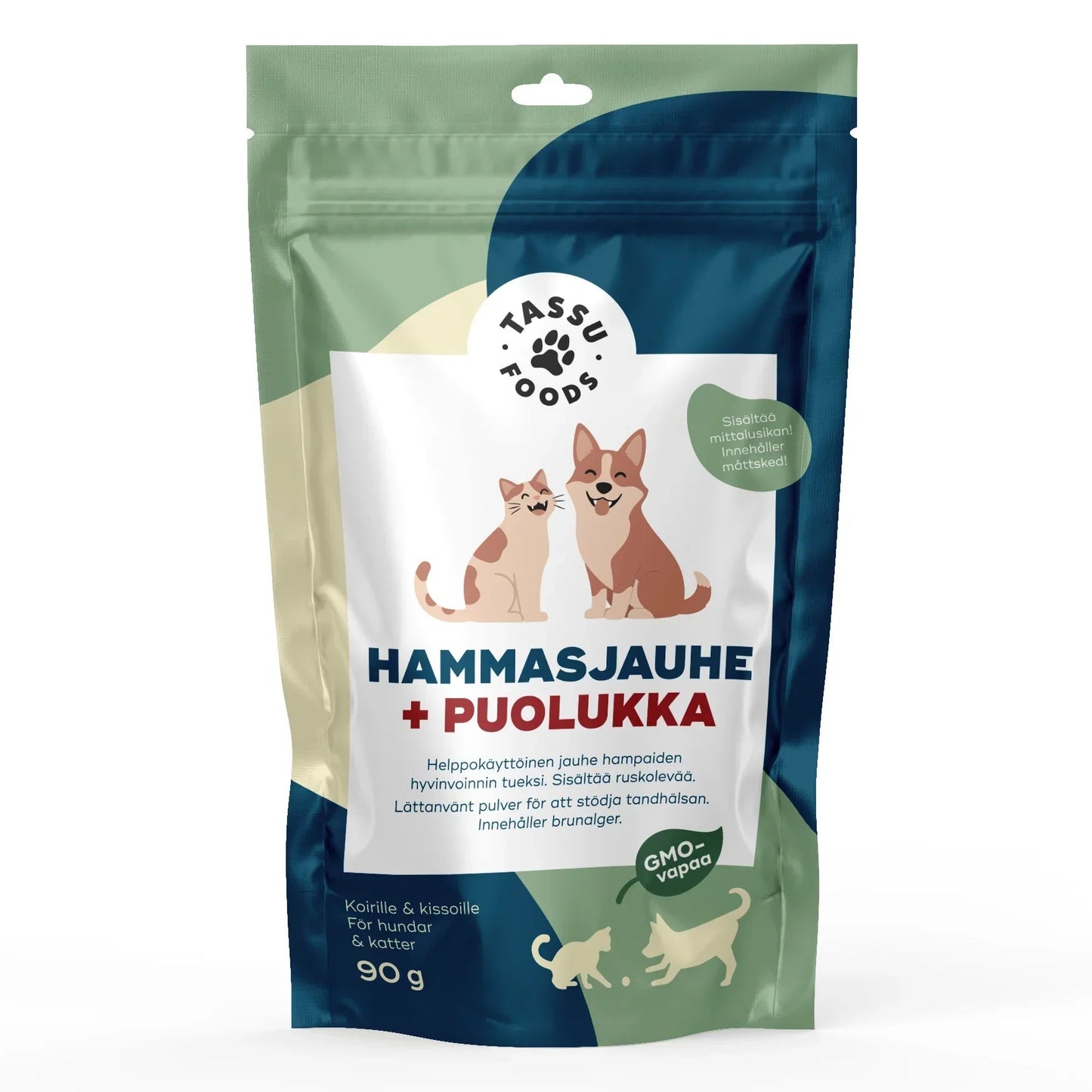 Tassu Foods Hammasjauhe + Puolukka, koirien ja kissojen suun hoitoon, 90 g pakkaus